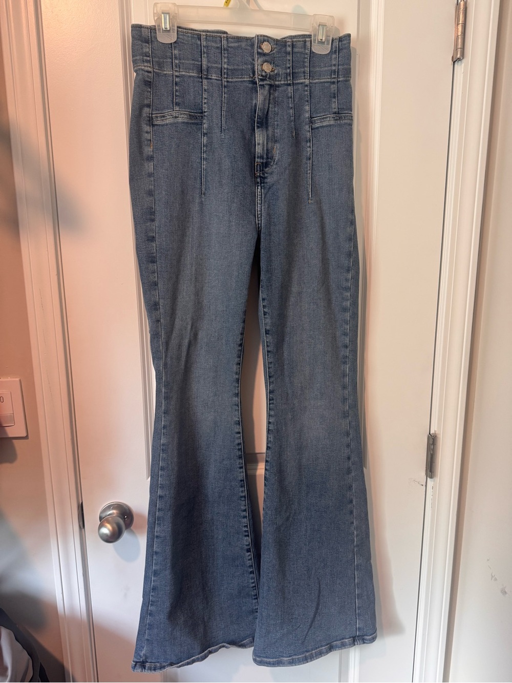 We The Free Dark Blue Flare Jayde Jeans with Hem Button Detail